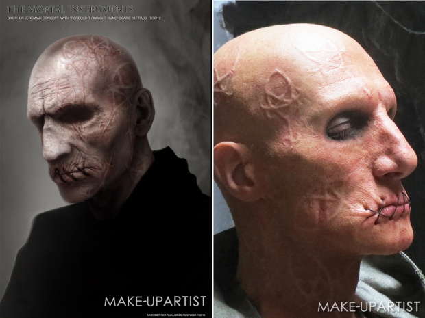 Left: Concept art; Right: Practical make-up