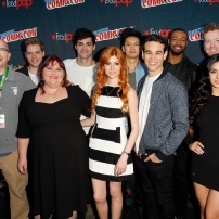 SHADOWHUNTERS - The cast and creators of ABC Family's "Shadowhunters" appear at New York Comic-Con on October 10, 2015 to discuss the new series. "Shadowhunters" premieres Tuesday, Jan. 12 at 9 p.m. ET on ABC Family. (ABC Family/Lou Rocco) ED DECTER, DOMINIC SHERWOOD, CASSANDRA CLARE, MATTHEW DADDARIO, KATHERINE MCNAMARA, HARRY SHUM JR., ALBERTO ROSENDE, ISAIAH MUSTAFA, MCG, EMERAUDE TOUBIA