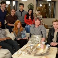 SHADOWHUNTERS - 12/5/15 - Eleven lucky SHADOWHUNTERS fans and their guests were flown from around the country to meet author Cassandra Clare and the cast of the ABC Family series during a Pop-Up Santa surprise in New York City. ABC FAMILY is becoming FREEFORM in January 2016. (ABC FAMILY/ Lorenzo Bevilaqua) ISAIAH MUSTAFA, MATTHEW DADDARIO, ALBERTO ROSENDE, KATHERINE MCNAMARA, HARRY SHUM, JR., EMERAUDE TOUBIA, CASSANDRA CLARE, DOMINIC SHERWOOD